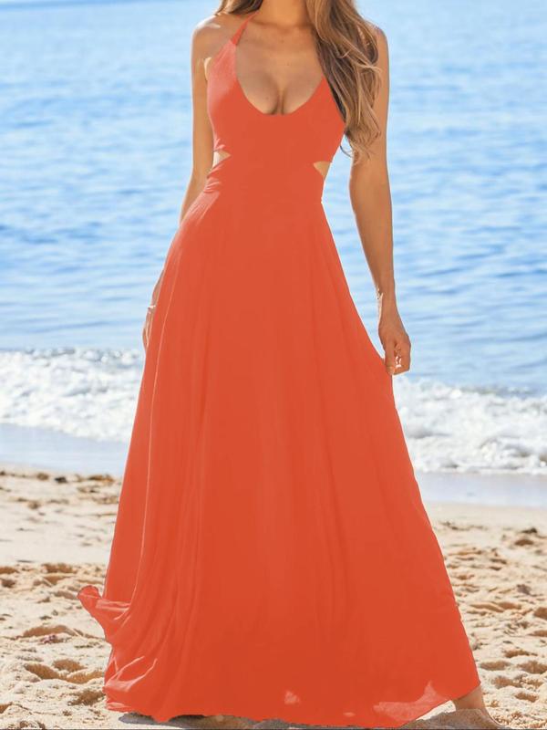 Black Plain Cut Out Back Halter Maxi Dress