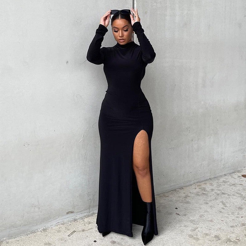Long-Sleeve Slit Back Maxi Dress