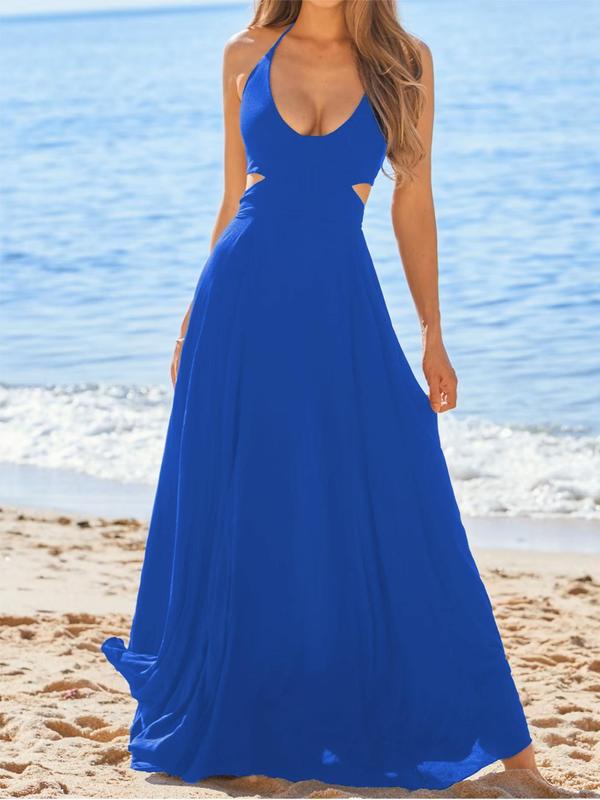 Black Plain Cut Out Back Halter Maxi Dress
