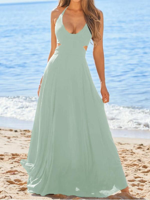 Black Plain Cut Out Back Halter Maxi Dress